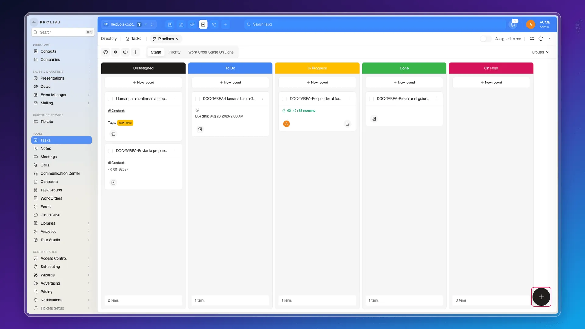 New Tasks button in the Tasks module
