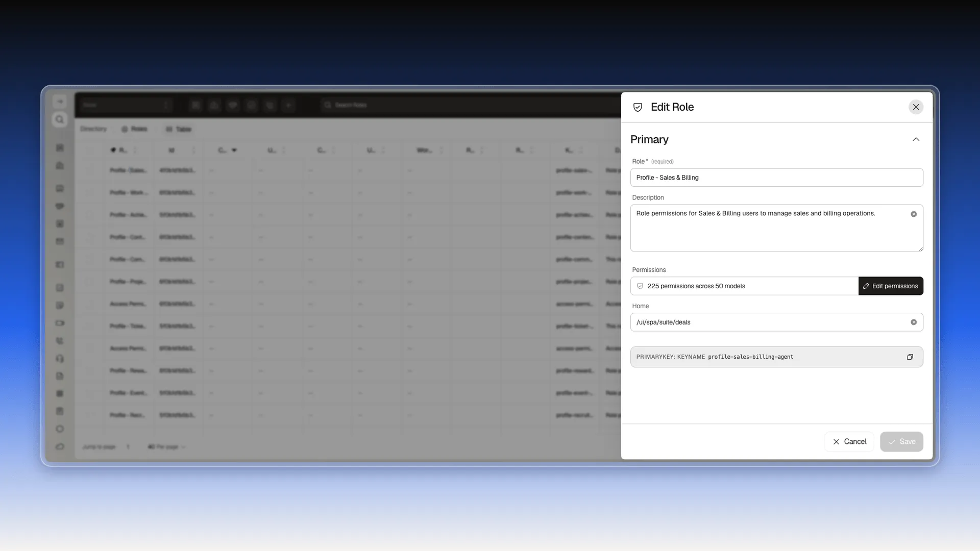 Edit Role panel with name, description, and the Edit permissions button