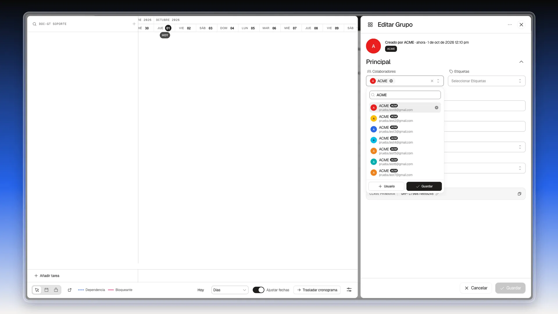 Desplegable de Colaboradores con el buscador y la lista de personas