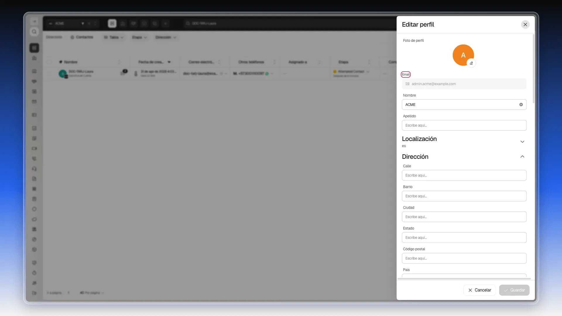 Campo Email de solo lectura en el perfil