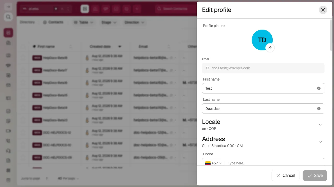 Edit profile form with photo, email, first name, and last name fields