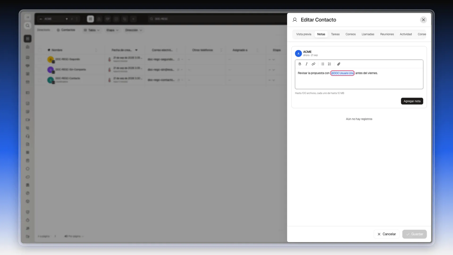 Mención insertada en el editor de la nota, resaltada y distinguible del resto del texto