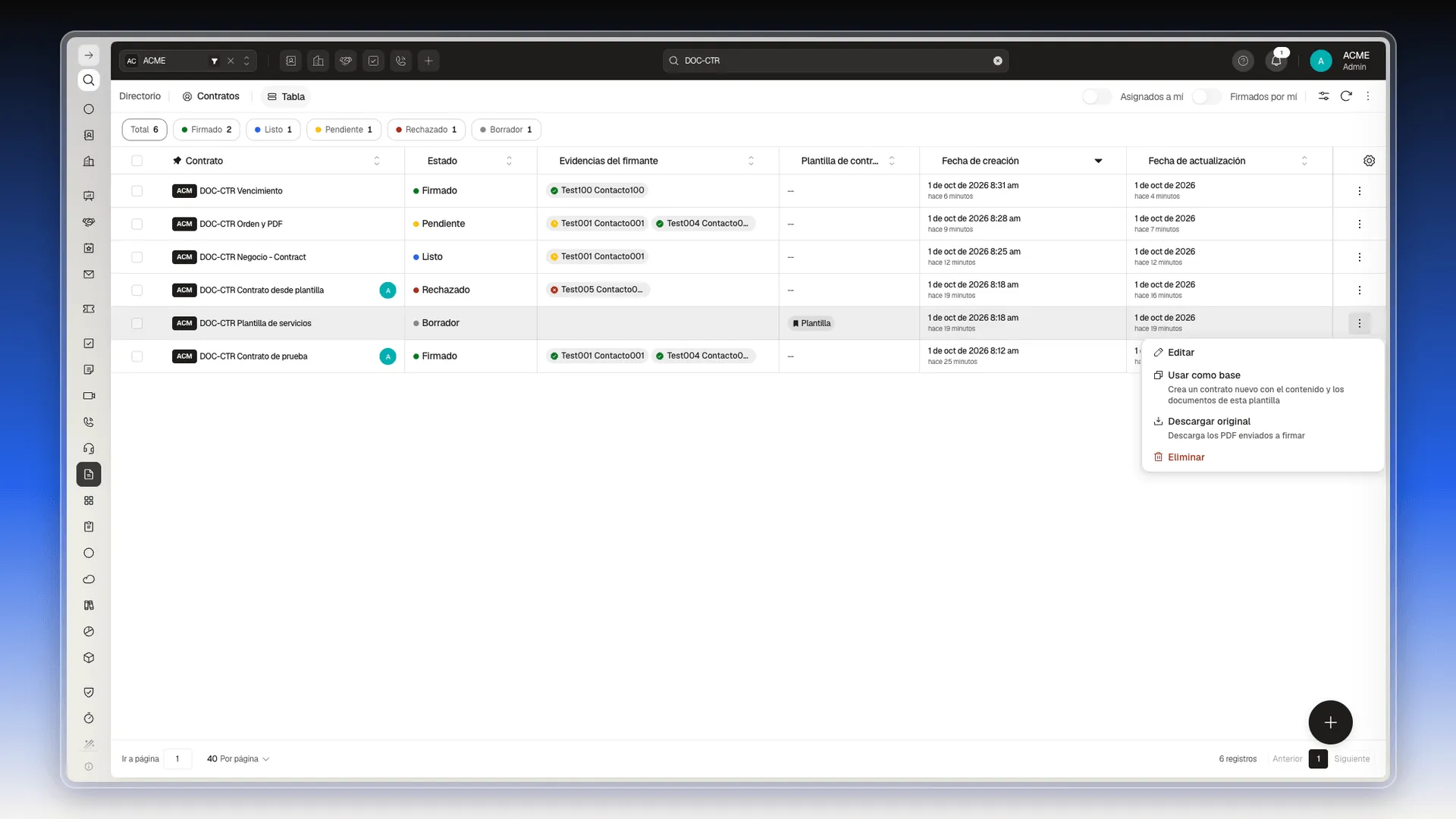 Menú de una plantilla con Editar, Usar como base, Descargar original y Eliminar