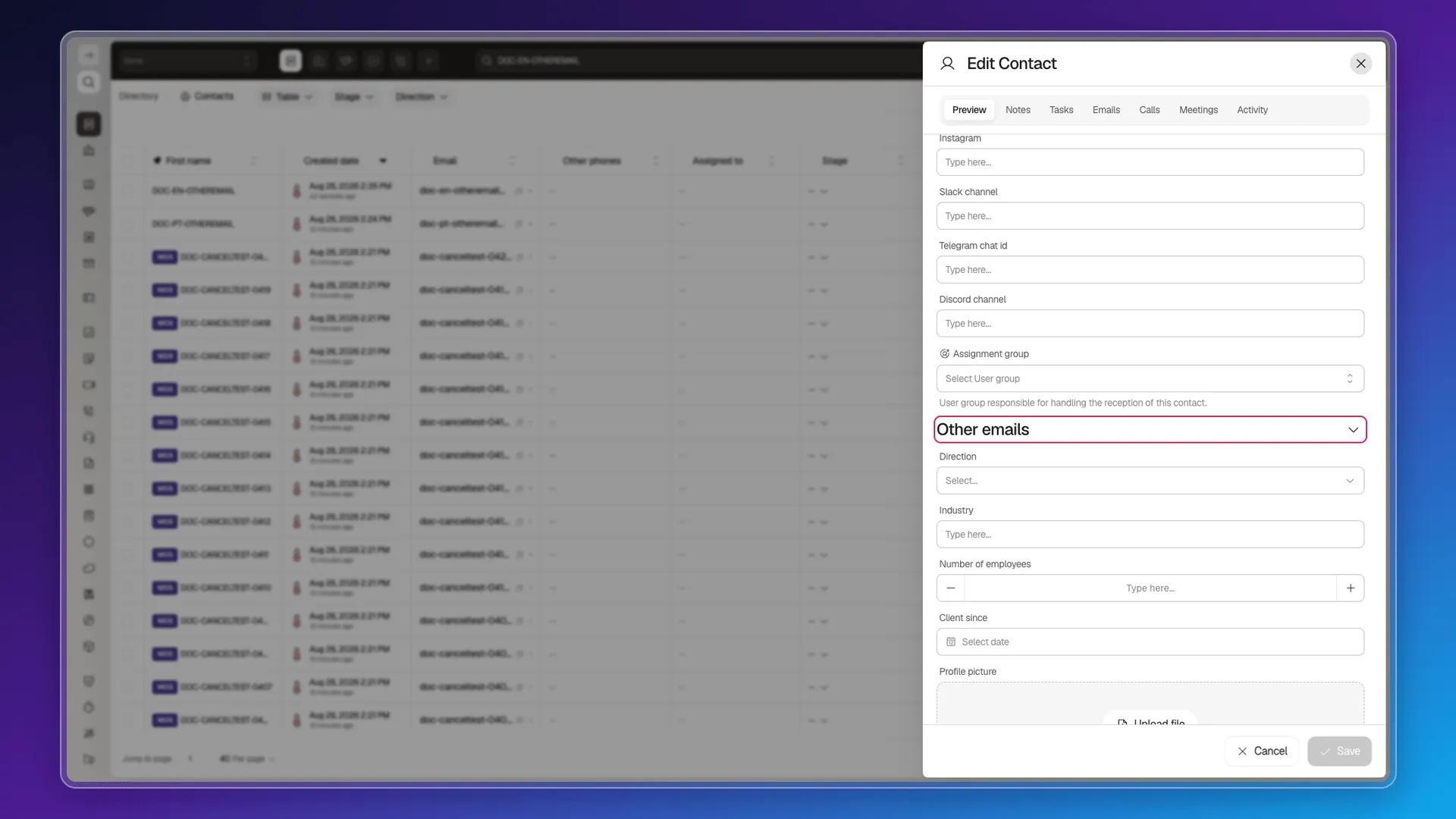 Empty Other emails section after importing a semicolon-separated value
