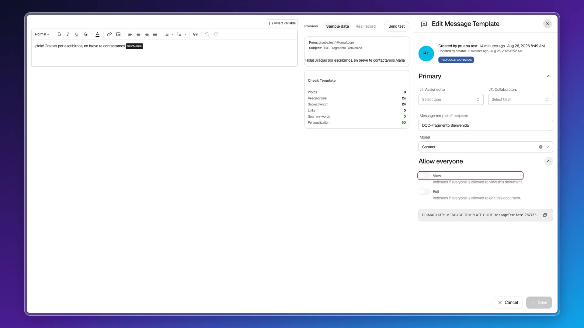 Allow everyone section expanded with the View toggle highlighted