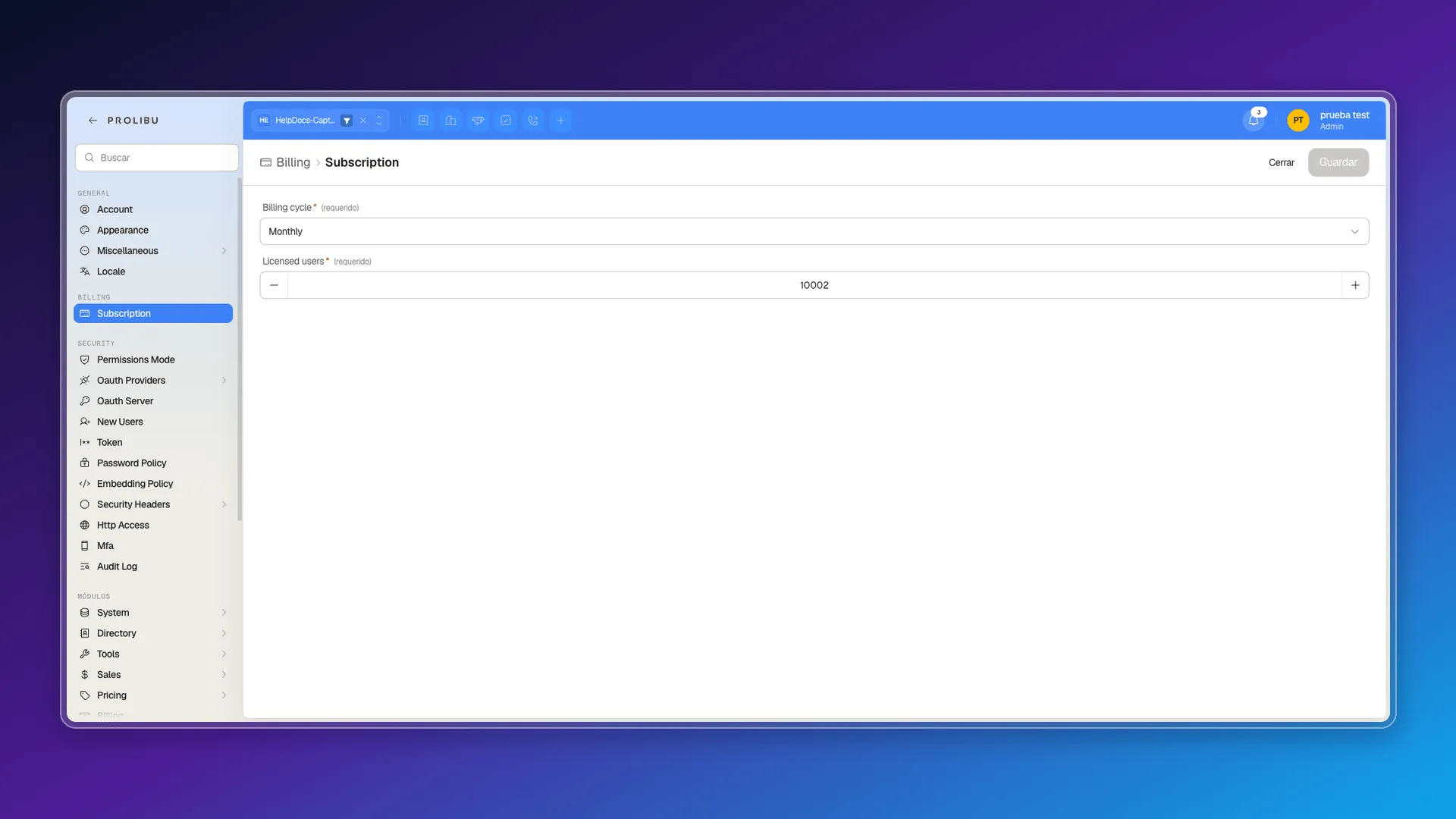 Subscription form with Billing cycle and Licensed users