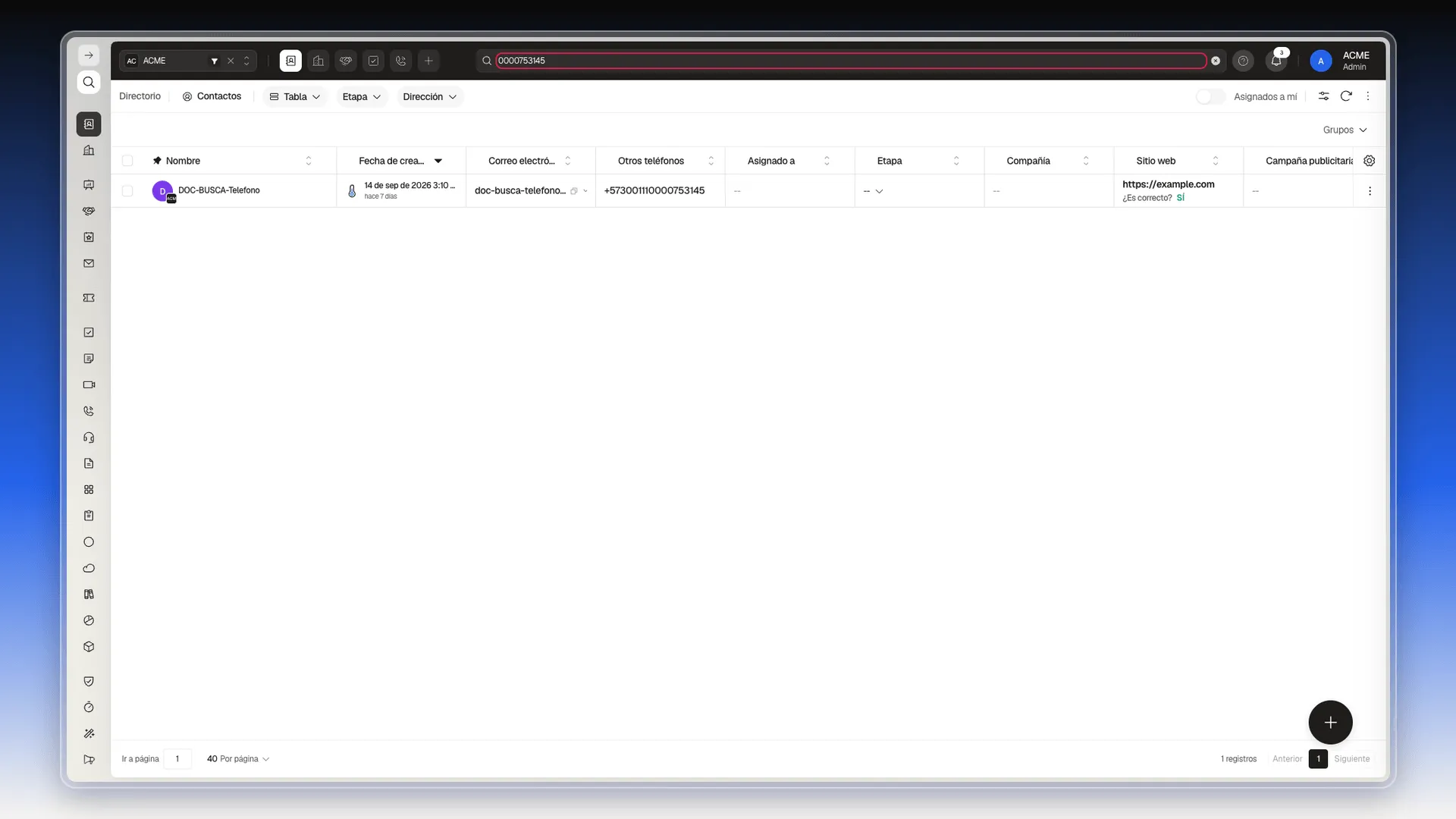 Buscar los últimos dígitos de un teléfono de 19 caracteres encuentra el contacto, sin importar que el fragmento esté muy después del inicio del número