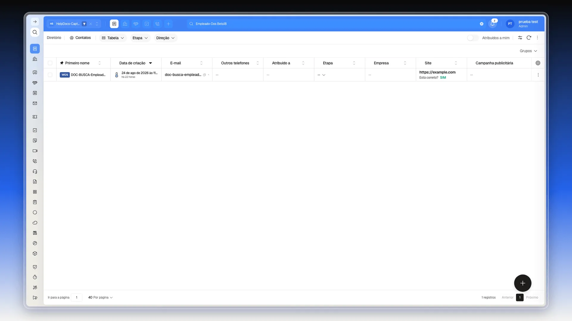 Pesquisa por "Empleado-Dos Beta18", com os dois contatos correspondentes na tabela