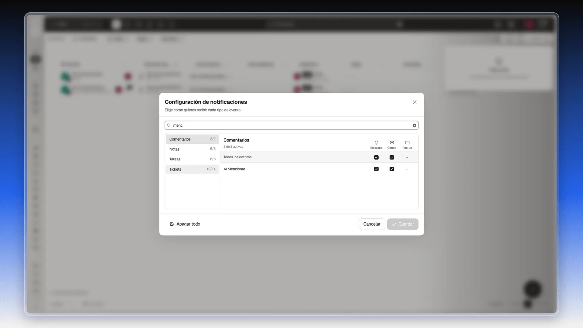 Búsqueda de eventos con el texto menc y las categorías que contienen Al Mencionar