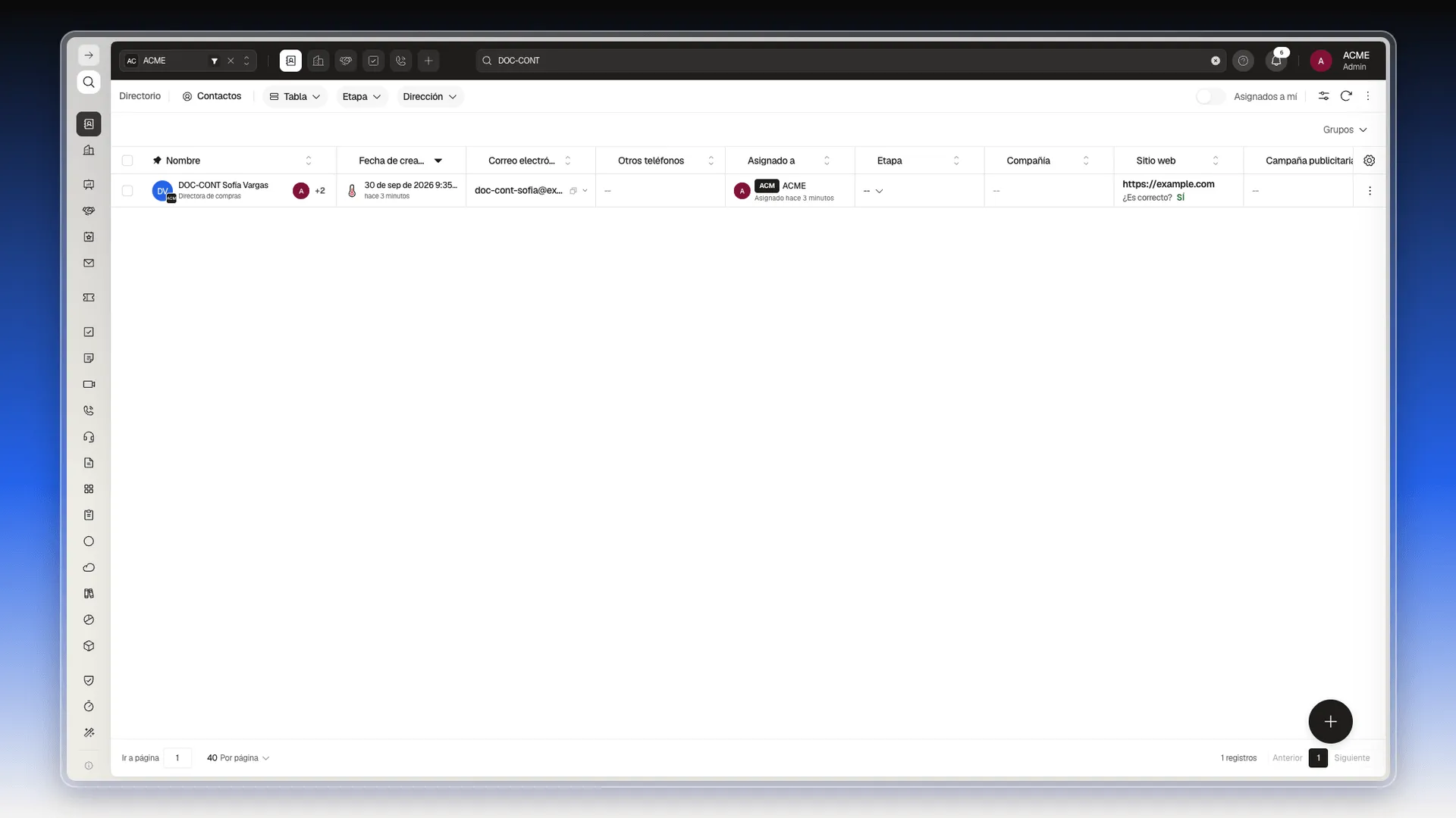 Lista de Contactos con el cargo nuevo debajo del nombre del contacto