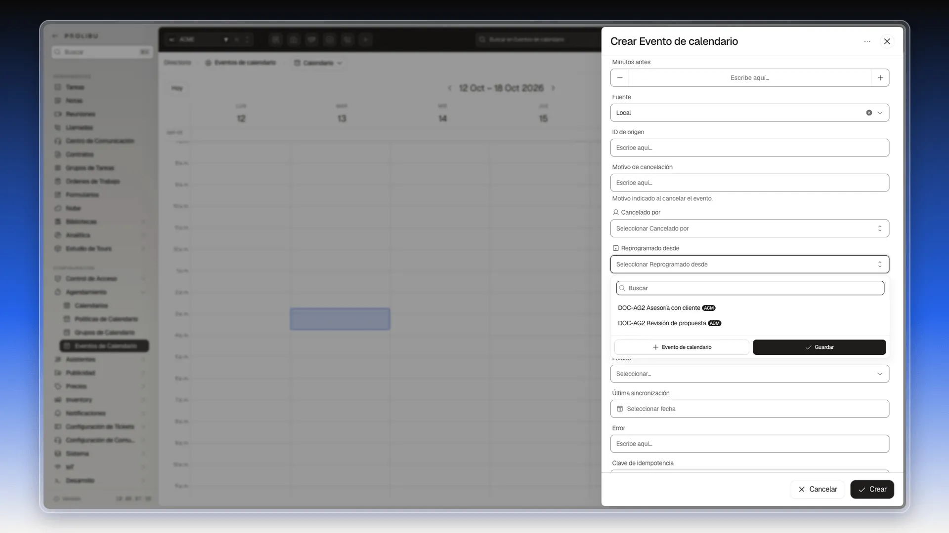 Lista Reprogramado desde abierta con dos citas para elegir
