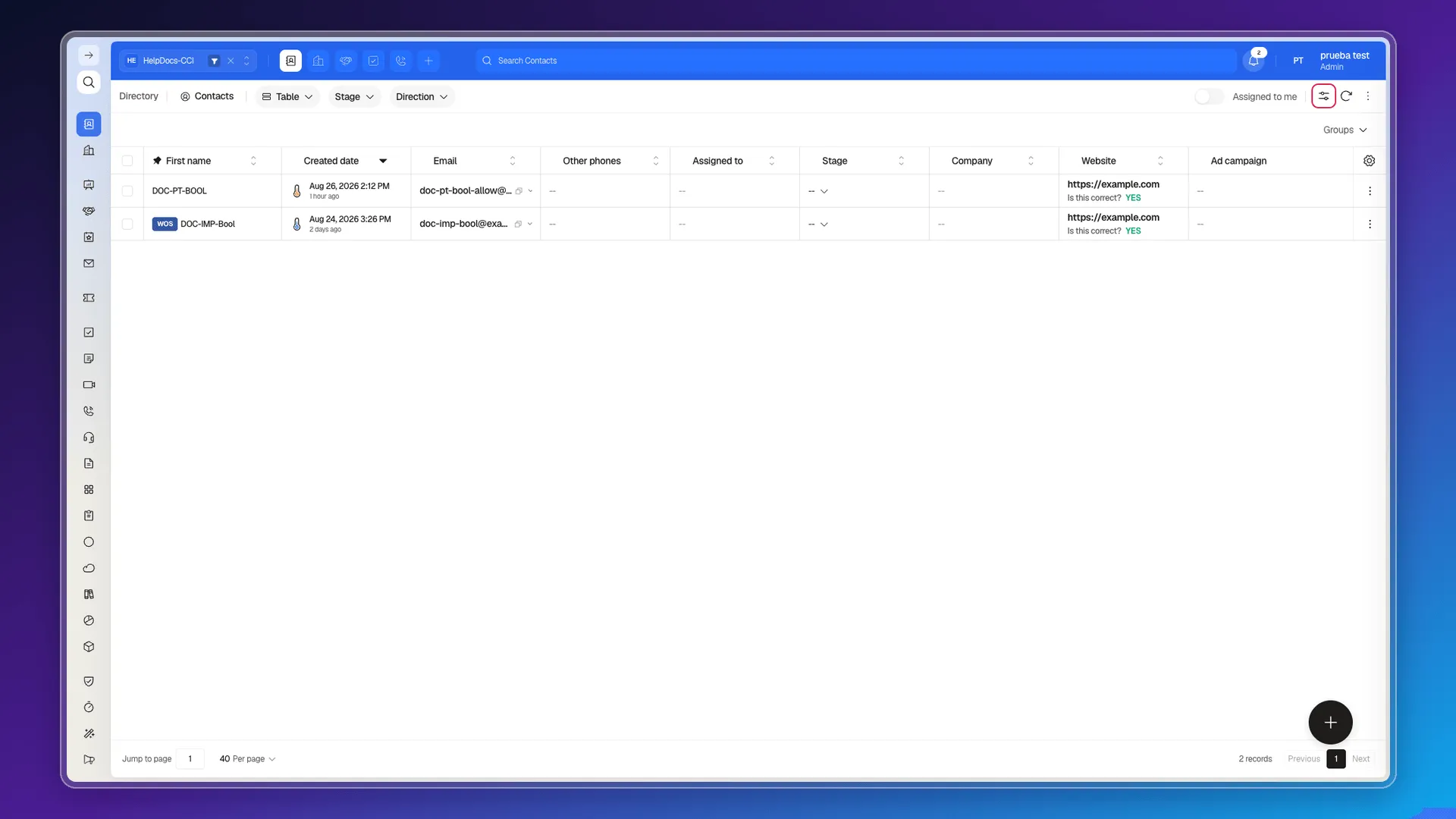 Contacts list action bar with the Filters button highlighted, to the left of Refresh and More actions