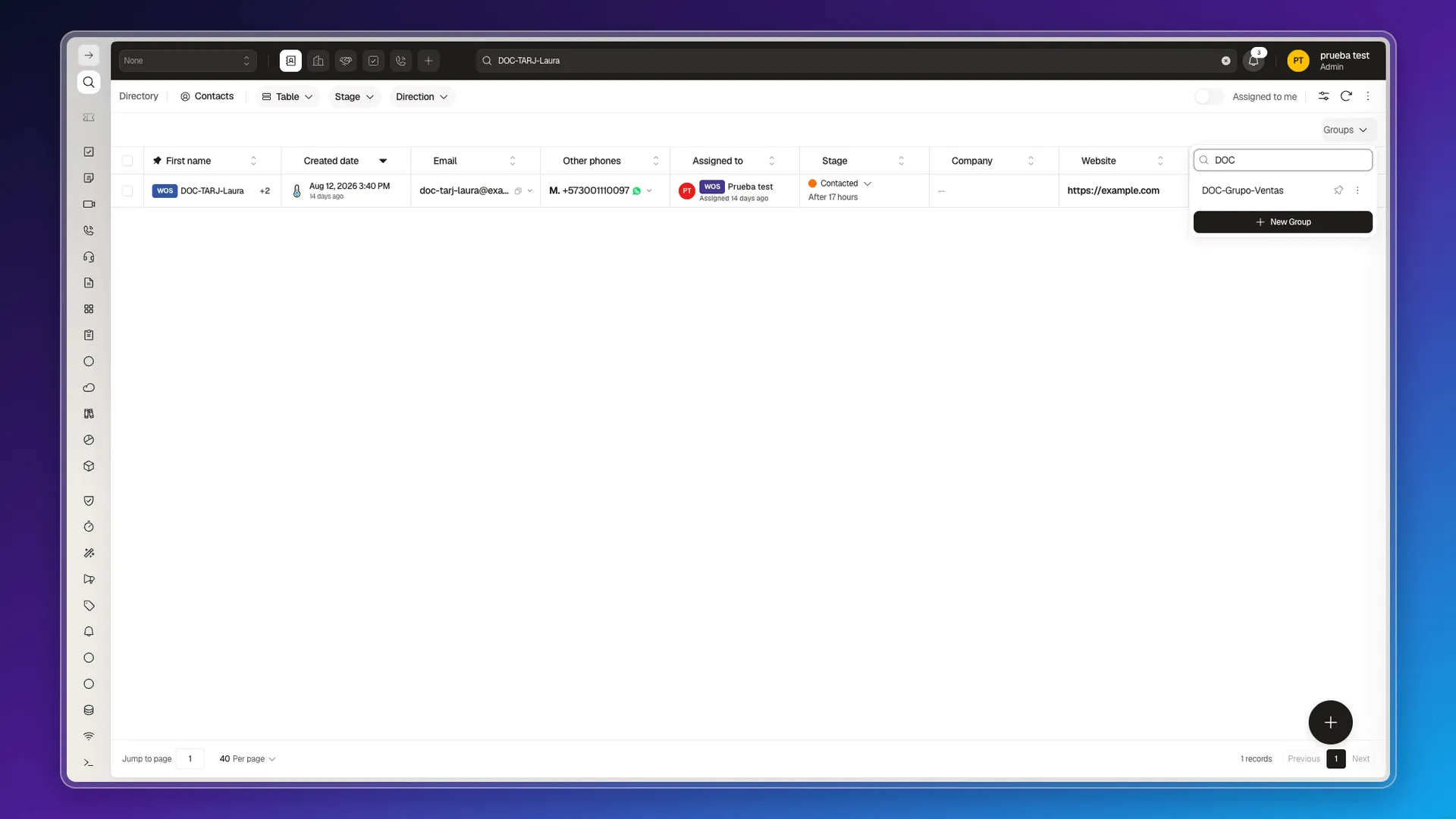 Group search with the group list and New Group button