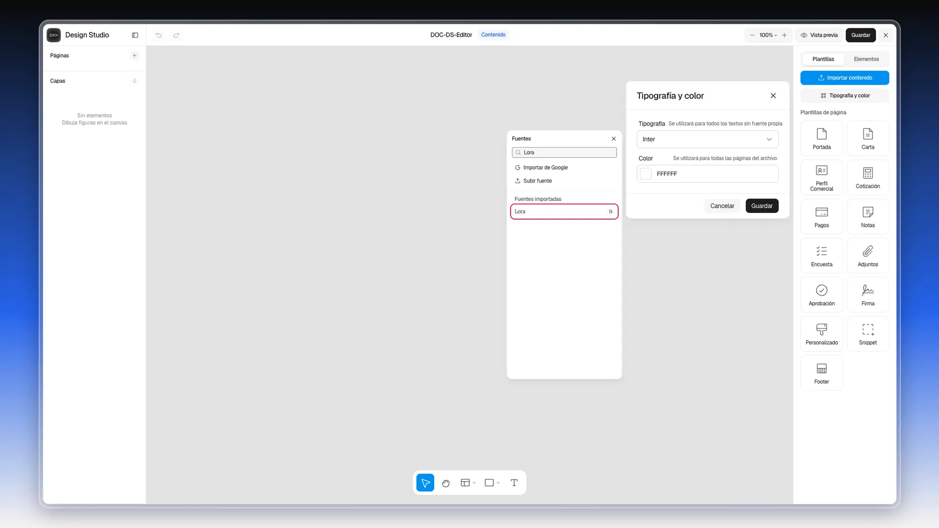Lista Fuentes filtrada con Lora y la fila de Lora resaltada, marcada con G de Google Fonts